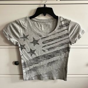 Aeropostale XS Light Gray with American Flag Seriously Soft Baby Tee